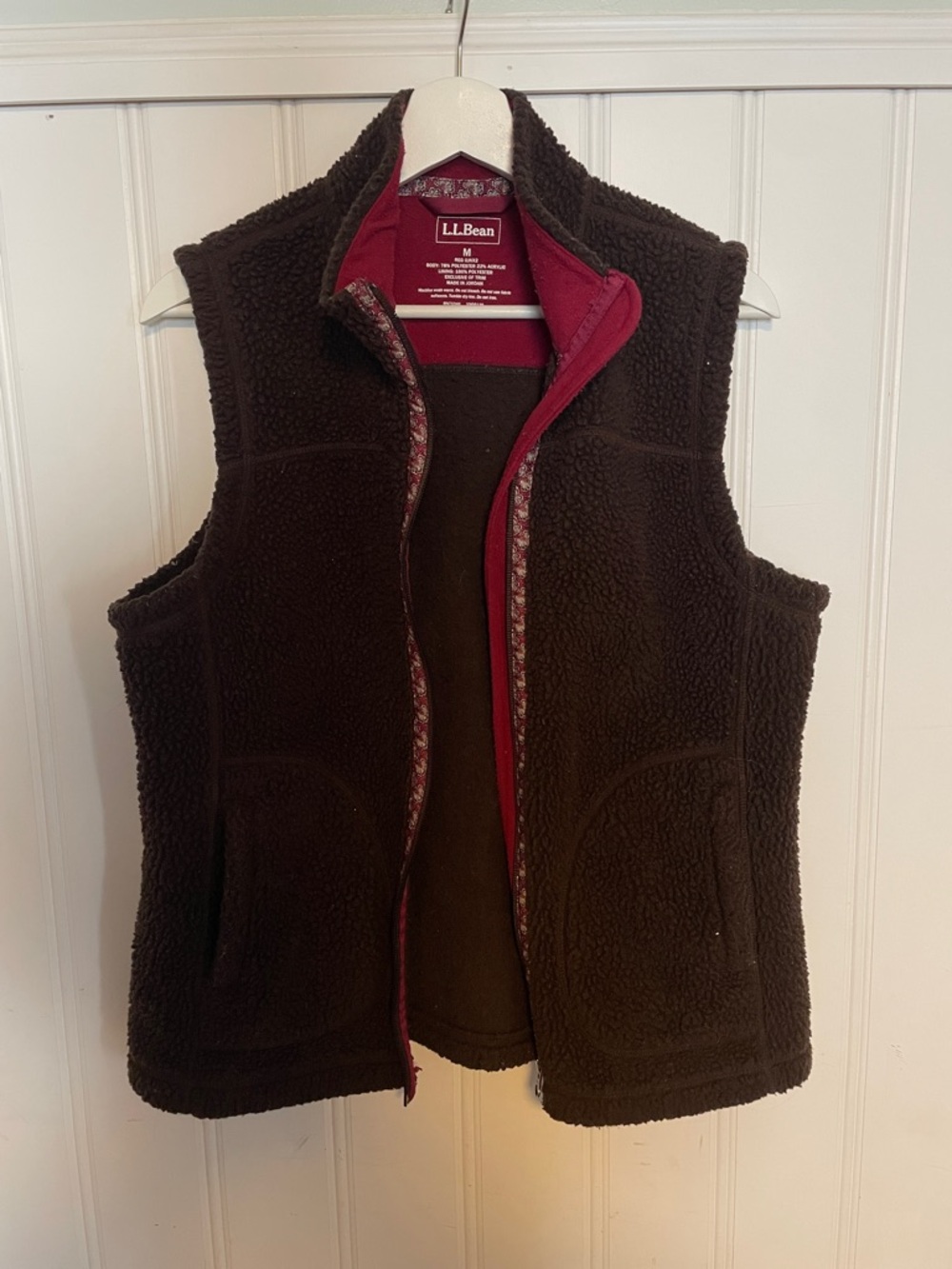 L.L.Bean Red and Brown Sherpa-Lined Fleece Vest